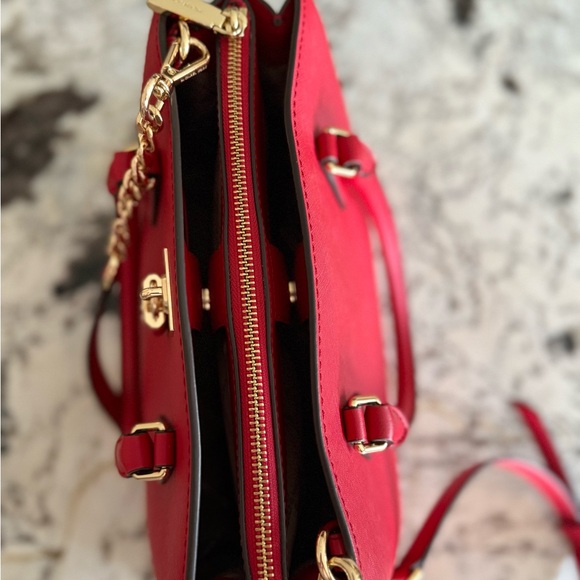 Michael Kors Ruby Satchel Leather Handbag Crimson - Picture 11 of 12